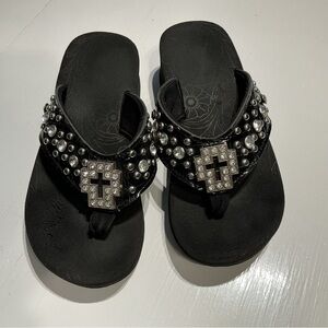Elegant Black Embellished Women's Sandals Size 7